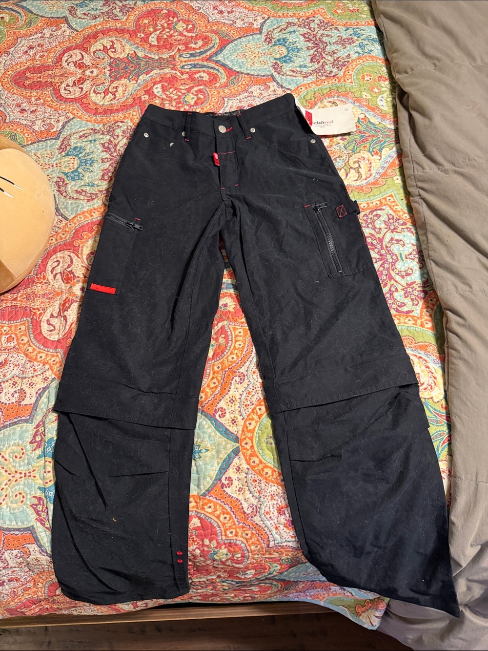Ecko Unlimited Black Cargo Pants with Red Accents